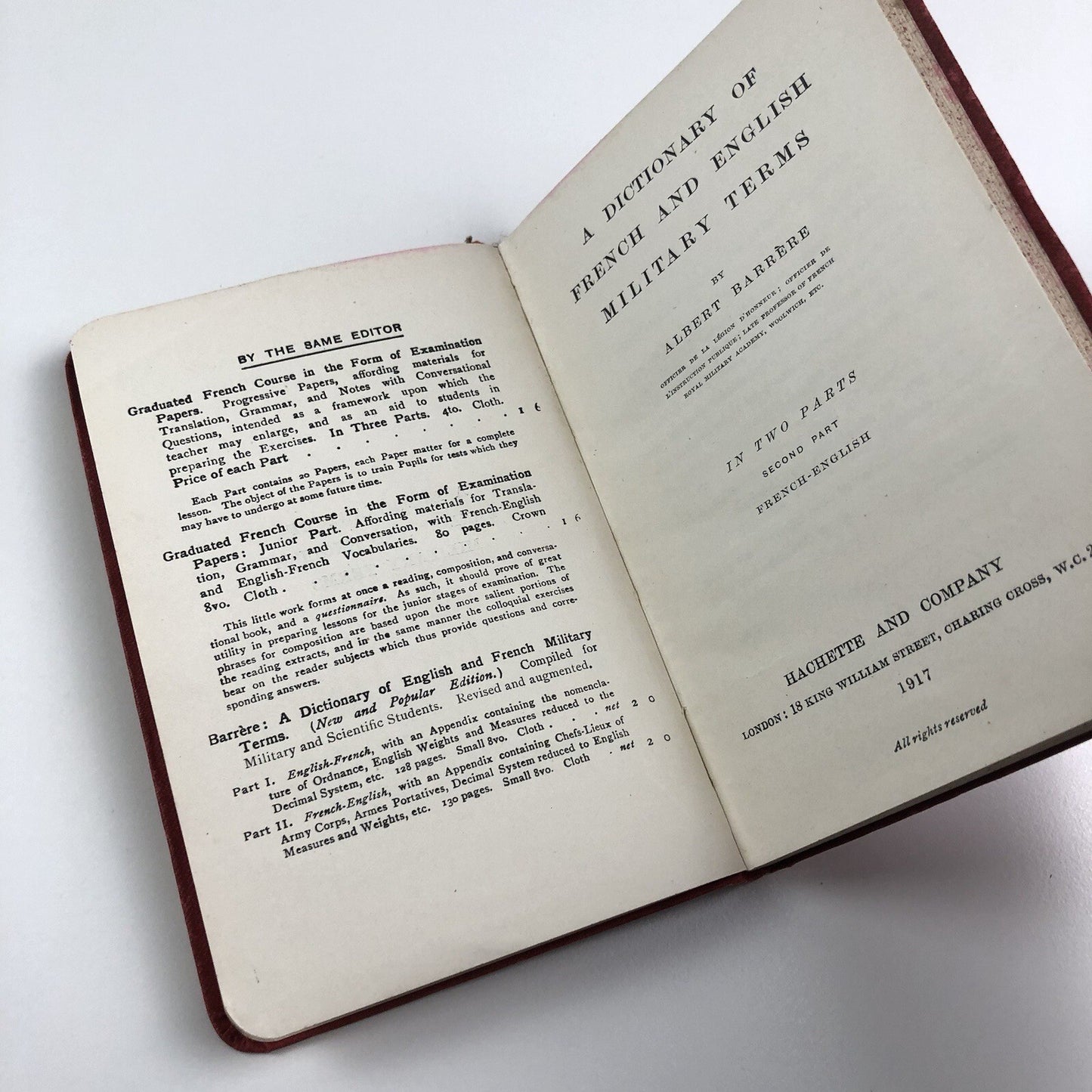 A Dictionary or English & French Military Terms | A. Barrère Part II, Hachette 1917