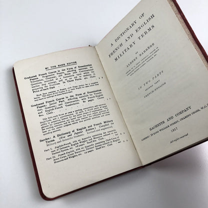 A Dictionary or English & French Military Terms | A. Barrère Part II, Hachette 1917