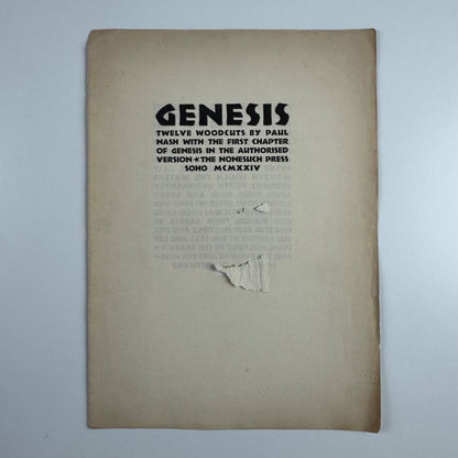 Single title sheet for Paul Nash Genesis, Nonesuch Press, 1924 Rudolf Koch type