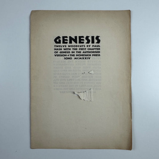 Single title sheet for Paul Nash Genesis, Nonesuch Press, 1924 Rudolf Koch type