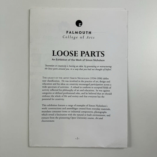 Loose Parts. An exhibition of the work of Simon Nicholson | High Cross House fold-out leaflet/poster, 1999