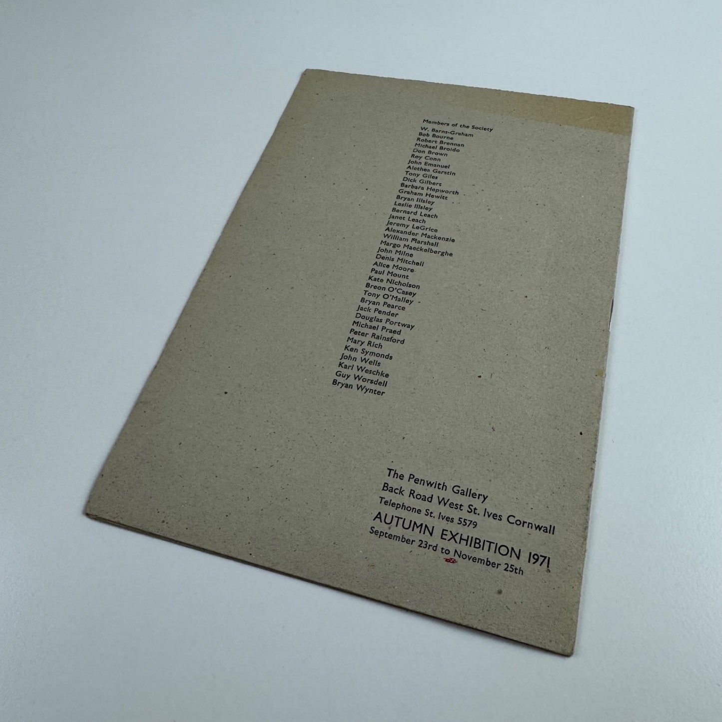 Catalogue Penwith Society Gallery Autumn exhibition 1971