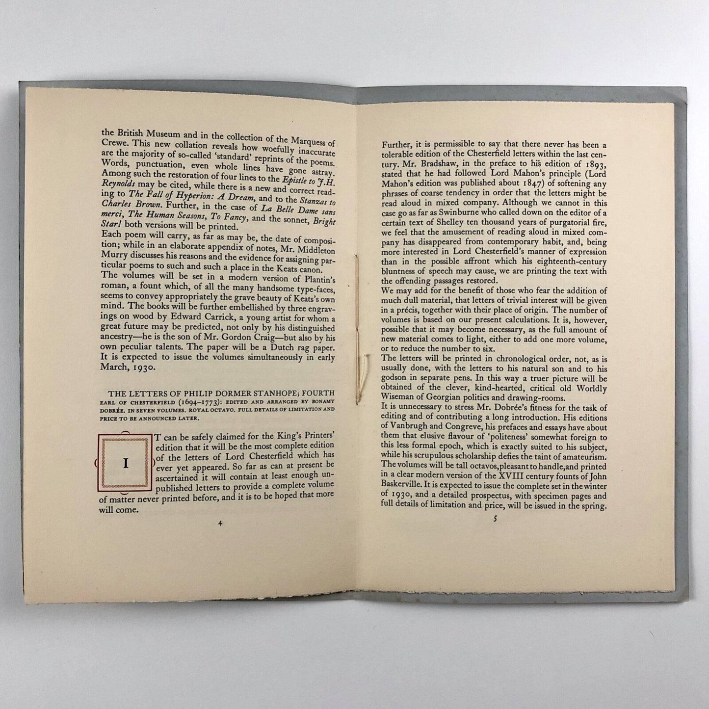 The first prospectus of The King’s Printers’ Editions 1930 Eyre & Spottiswoode