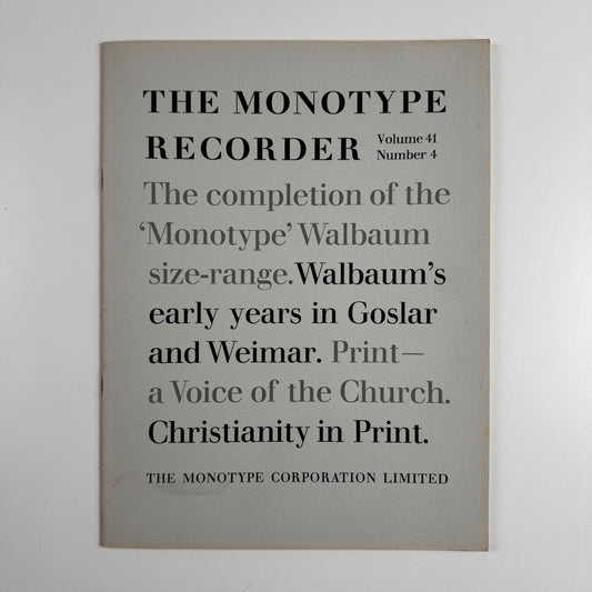 The Monotype Recorder Vol 41 No. 4 1959 | ‘Monotype’ Walbaum