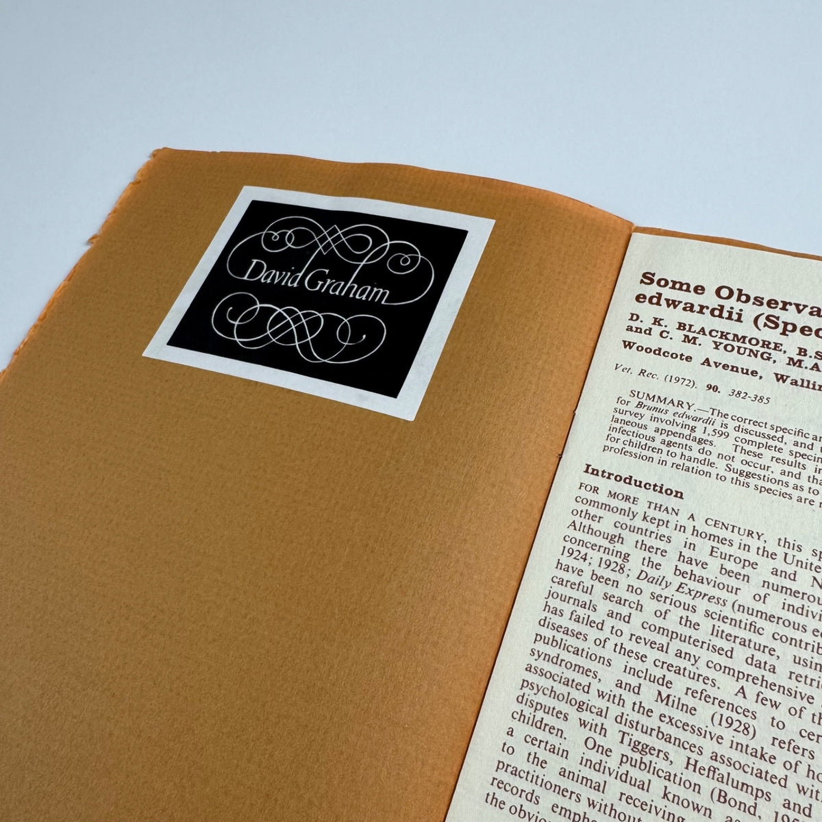 Some Observations on the Diseases of Brunus edwardii (Species nova) by D.K. Blackmore. Printed for Heal's Books & Prints by The Whittington Press 1972 third impression
