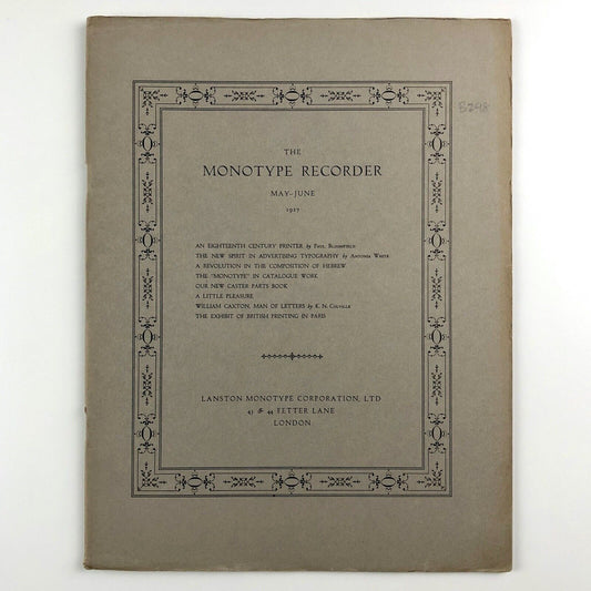 The Monotype Recorder | May – June 1927 issue | Lanston Monotype Corporation