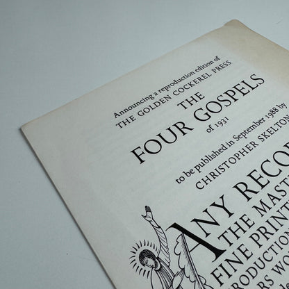 Order form for The Four Gospels The September Press Christopher Skelton, 1988 reproduction of The Golden Cockerel Press