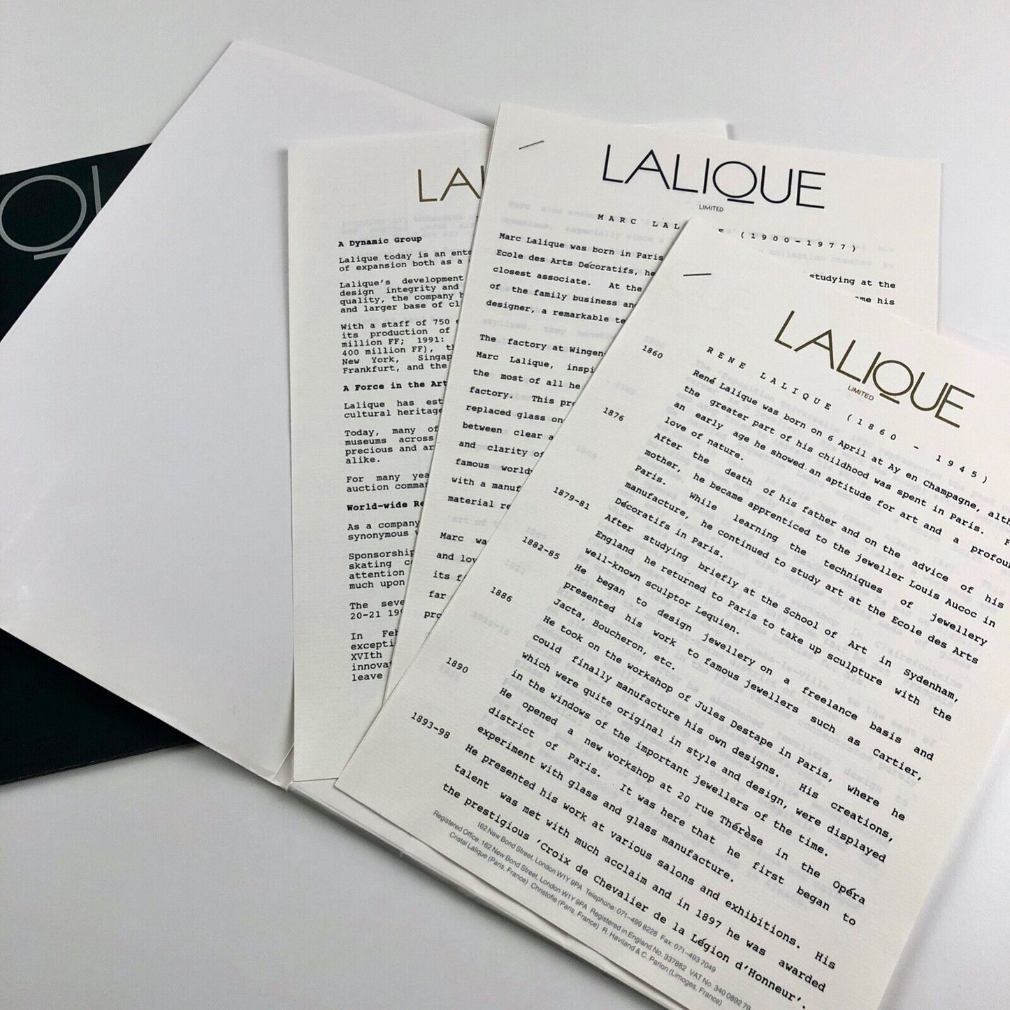Lalique Collection, 1993 brochure – plus folder of information on Lalique