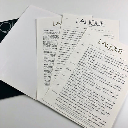 Lalique Collection, 1993 brochure – plus folder of information on Lalique