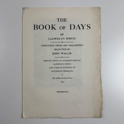 Prospectus for The Book of Days of Llewelyn Powys Golden Cockerel Press, 1937
