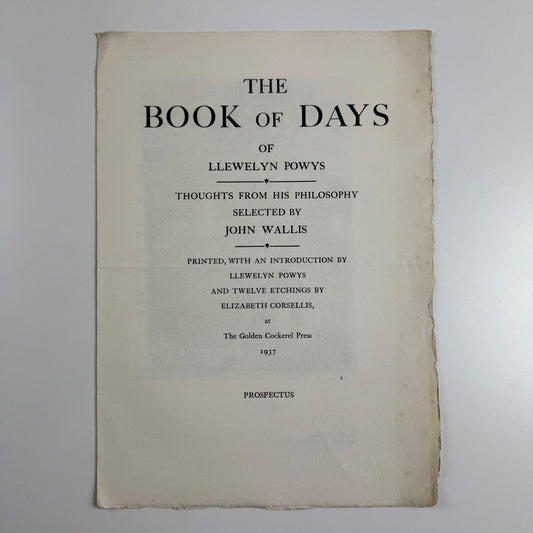 Prospectus for The Book of Days of Llewelyn Powys Golden Cockerel Press, 1937