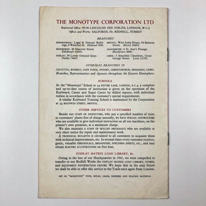 Monotype Corporation composing and casting machine | Promotional leaflet, 1950s?