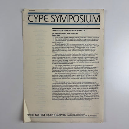 Type Symposium. The role of the trade typesetter in USA Whittaker/Compugraphic