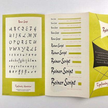 Type specimen leaflet 'Reiner Script' - Typefoundry Amsterdam | type design by Imre Reiner, undated, c. 1955
