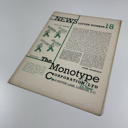 Monotype News Letter 18 | 23 February 1935 | Fold-out type specimen sheet
