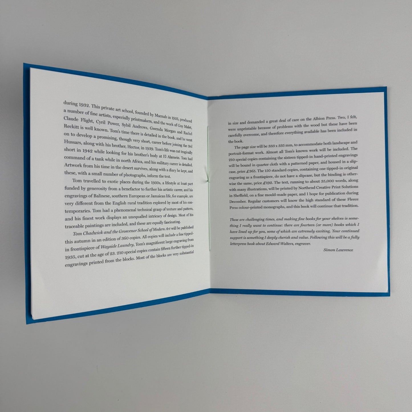 Prospectus Tom Chadwick & the Grosvenor School of Modern Art | Fleece Press 2012