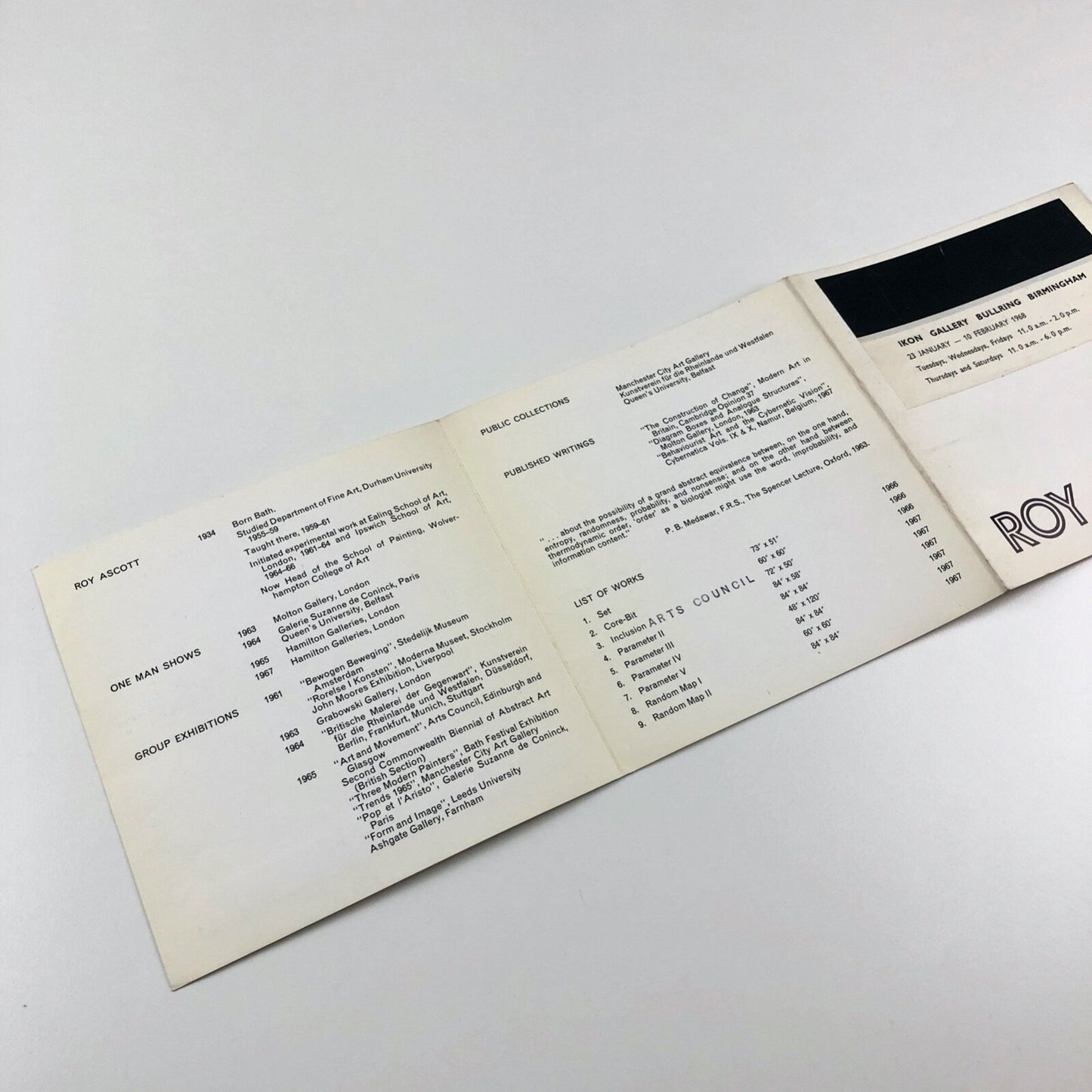 Roy Ascott – Ikon Gallery Birmingham | 6-page concertina folded leaflet, 1968