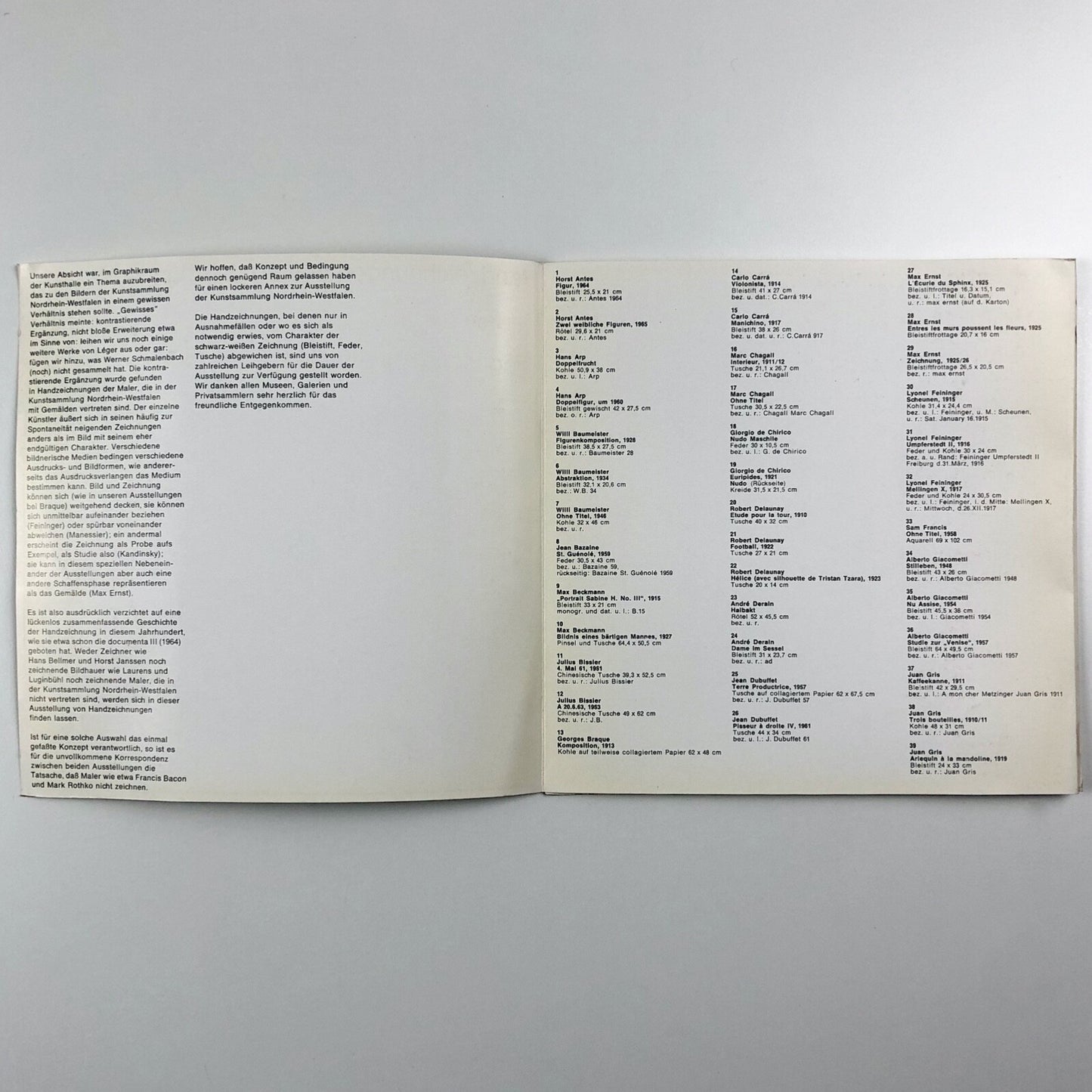 Handzeichnungen des 20. Jahrhunderts | Städtische Kunsthalle Düsseldorf folded exhibition card, 1968
