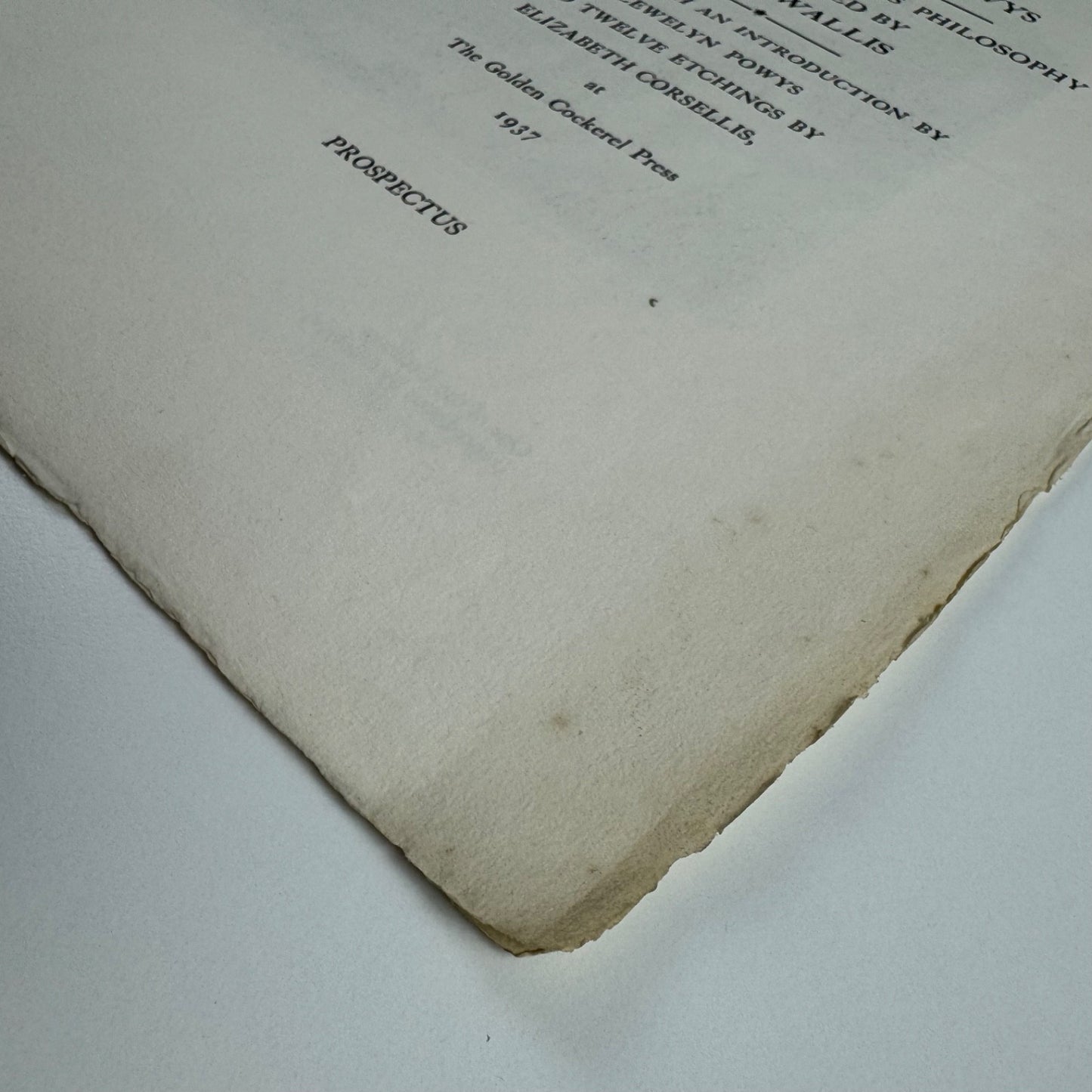 Prospectus for The Book of Days of Llewelyn Powys Golden Cockerel Press, 1937