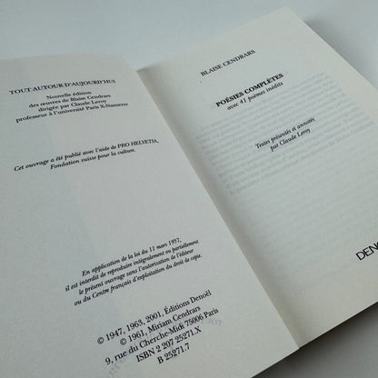 Blaise Cendrars. Poésies complètes | Denoël, 2001