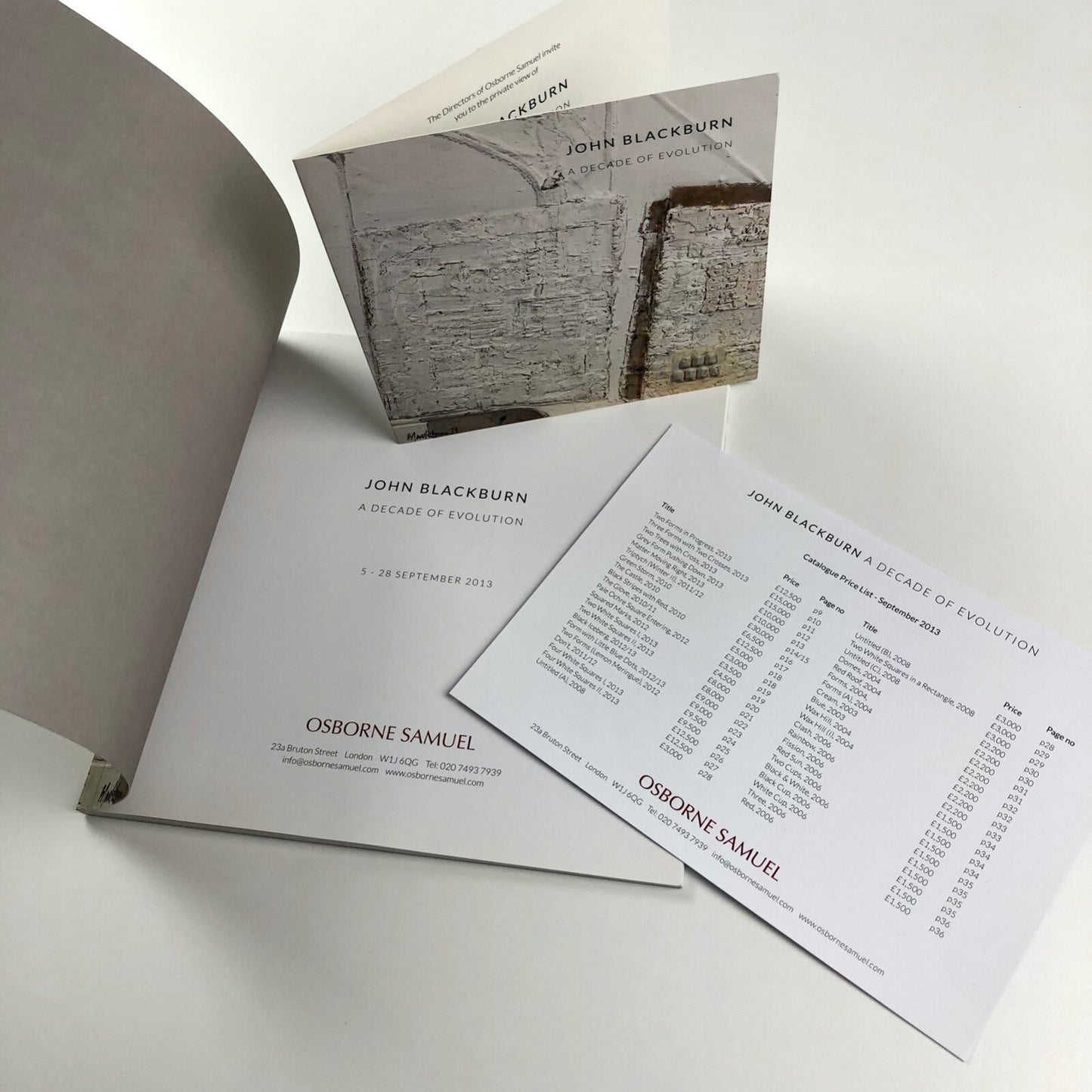 John Blackburn. A decade of evolution | Samuel Osborne 2008 + private view invitation and price list