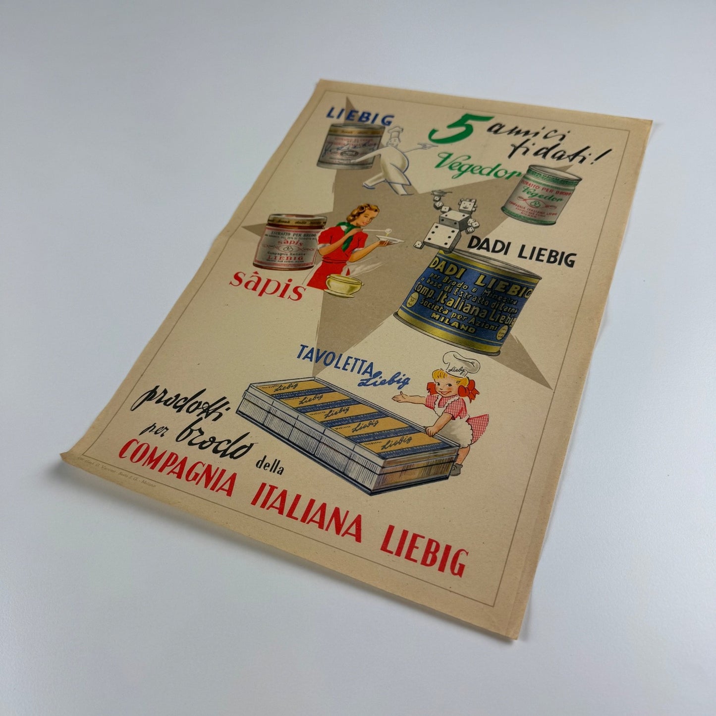 Liebig small paper advert 5 amici fidati Compagnia Italiana Liebig 1930s?