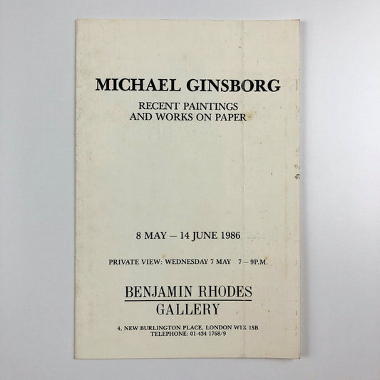 Folding card for Michael Ginsborg Recent Paintings & Works on Paper | Benjamin Rhodes Gallery, 1986
