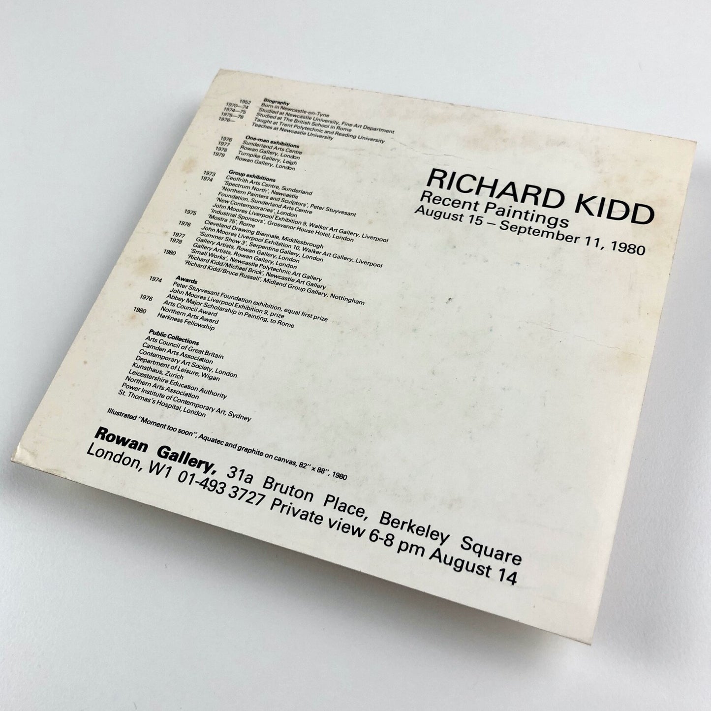 Richard Kidd. Recent Paintings | Promotional card, Rowan Gallery 1980