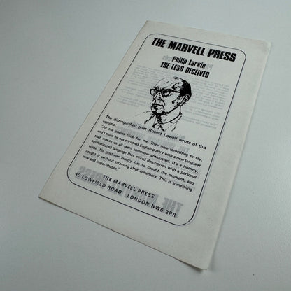 Promotional leaflet for The Marvell Press Philip Larkin The Less Deceived, undated
