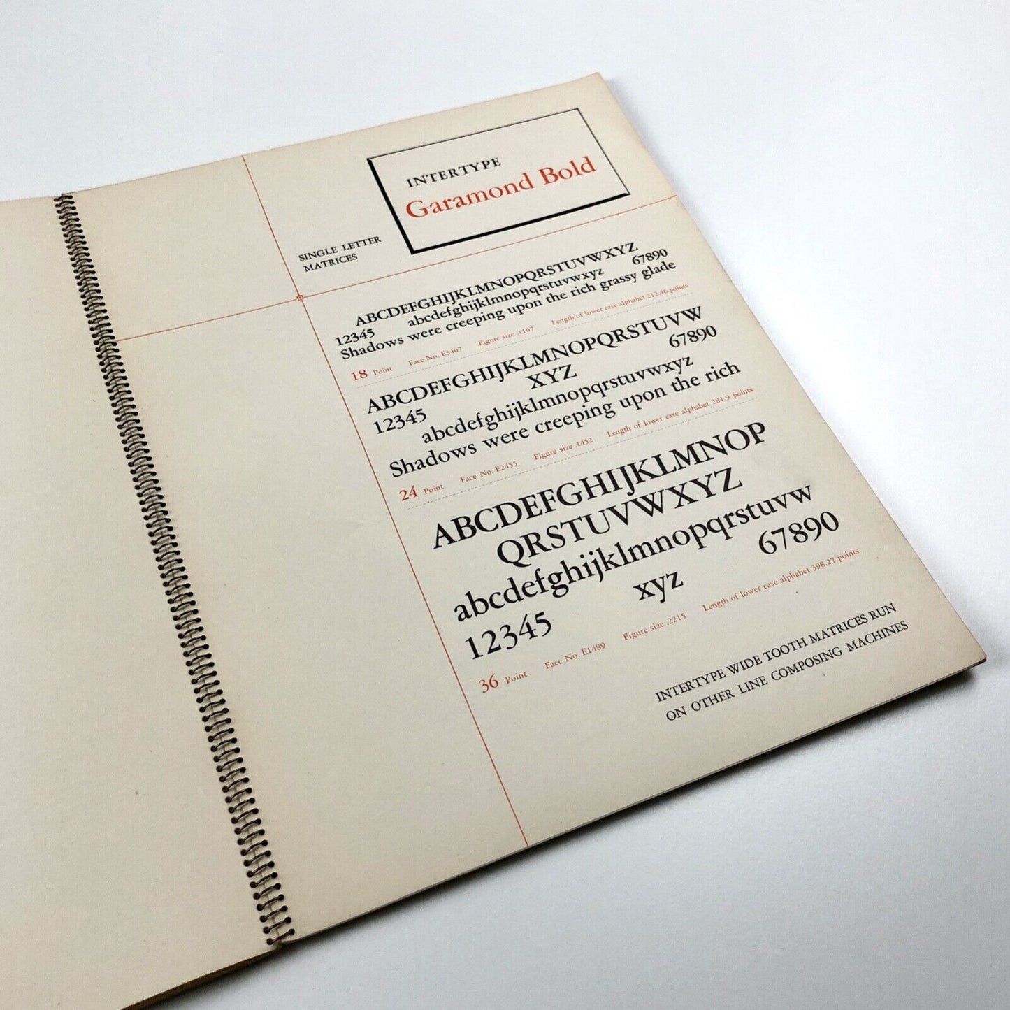 Intertype Garamond | Wire-bound type specimen brochure | Undated