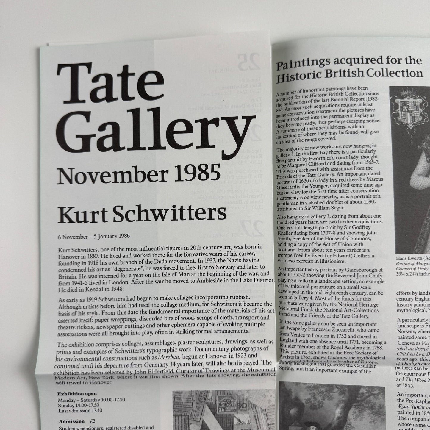 Ephemera relating to Kurt Schwitters Tate Gallery exhibition 1985/6