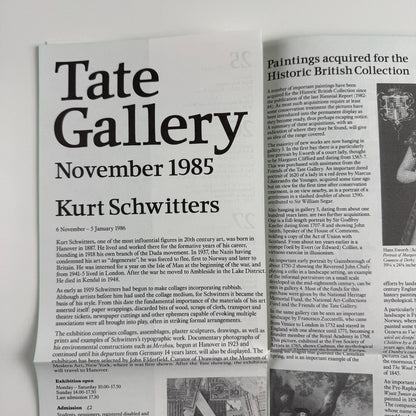 Ephemera relating to Kurt Schwitters Tate Gallery exhibition 1985/6