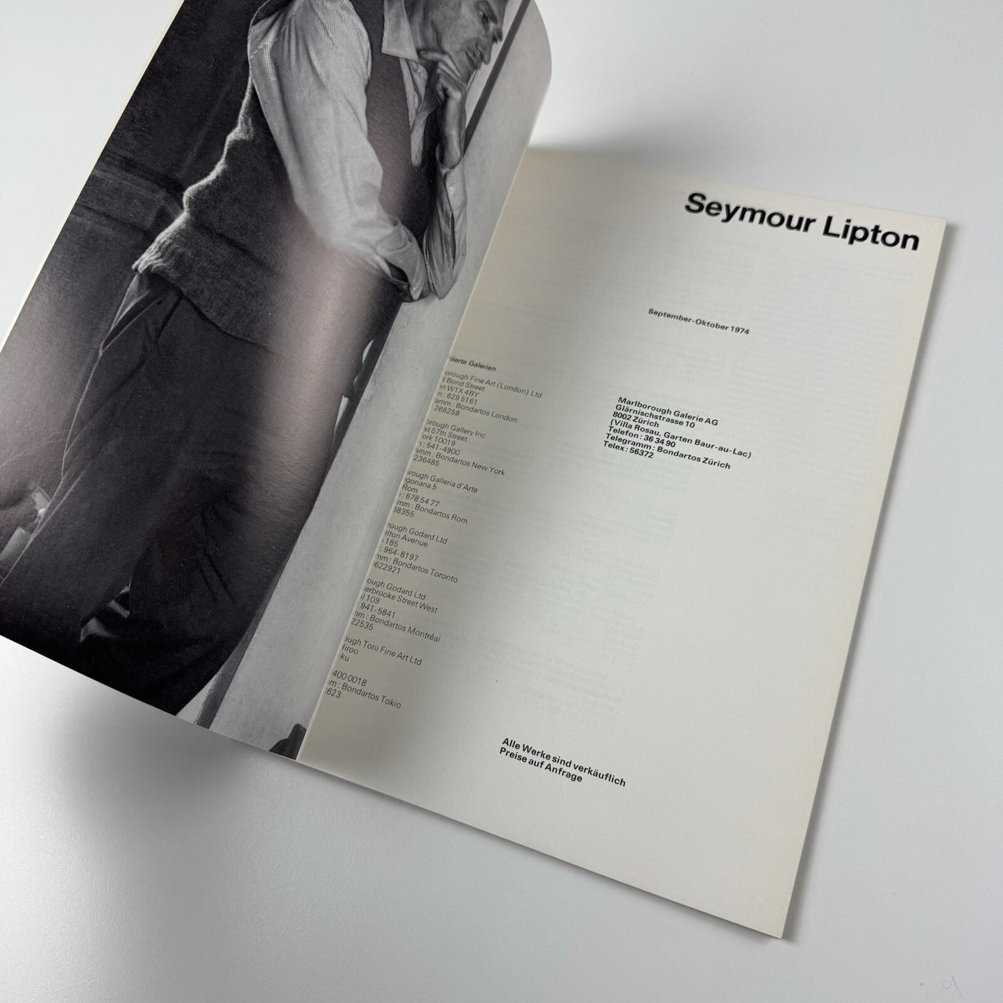 Seymour Lipton | Marlborough Galerie Zurich exhibition catalogue, 1974