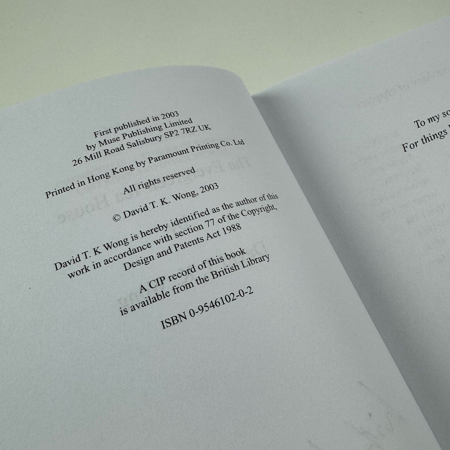 The Evergreen Tea House – A Hong Kong Novel by David T.K. Wong | Muse, 2003 | Inscribed by the author