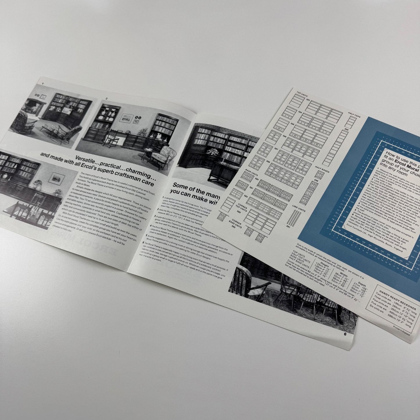 Ercol Mural Theme leaflet, includes planner, price and stockist lists, 1969