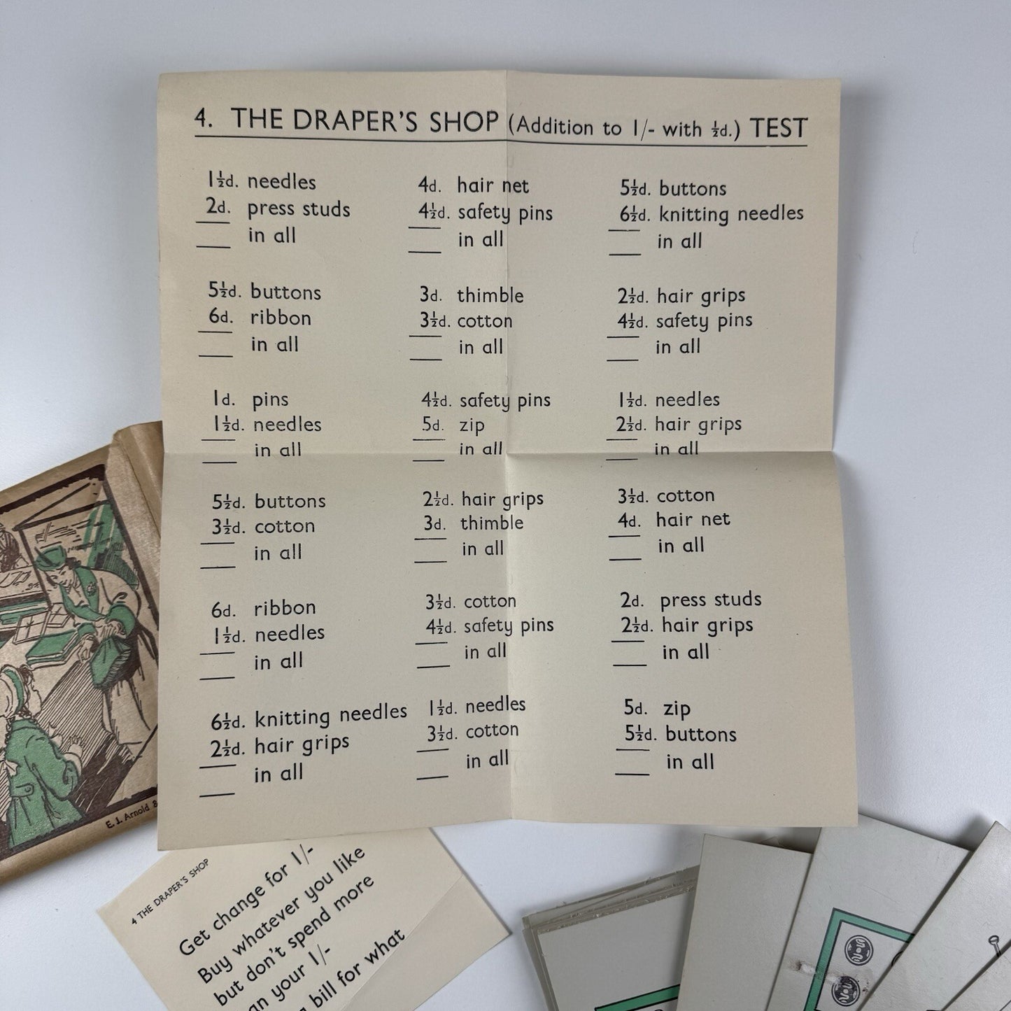 No 4 The Draper's Shop educational maths toy | E.J. Arnold c.1950s 22 cards