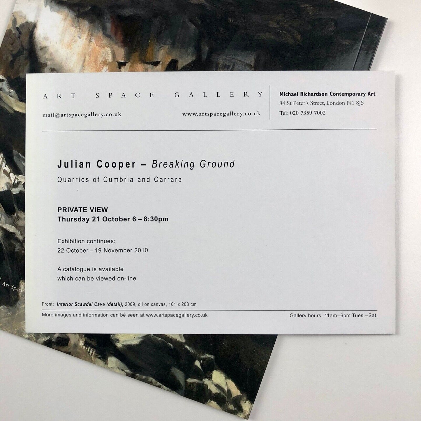 Julian Cooper. Breaking Ground | Quarries of Cumbria and Carrara | Art Space Gallery catalogue booklet, 2010