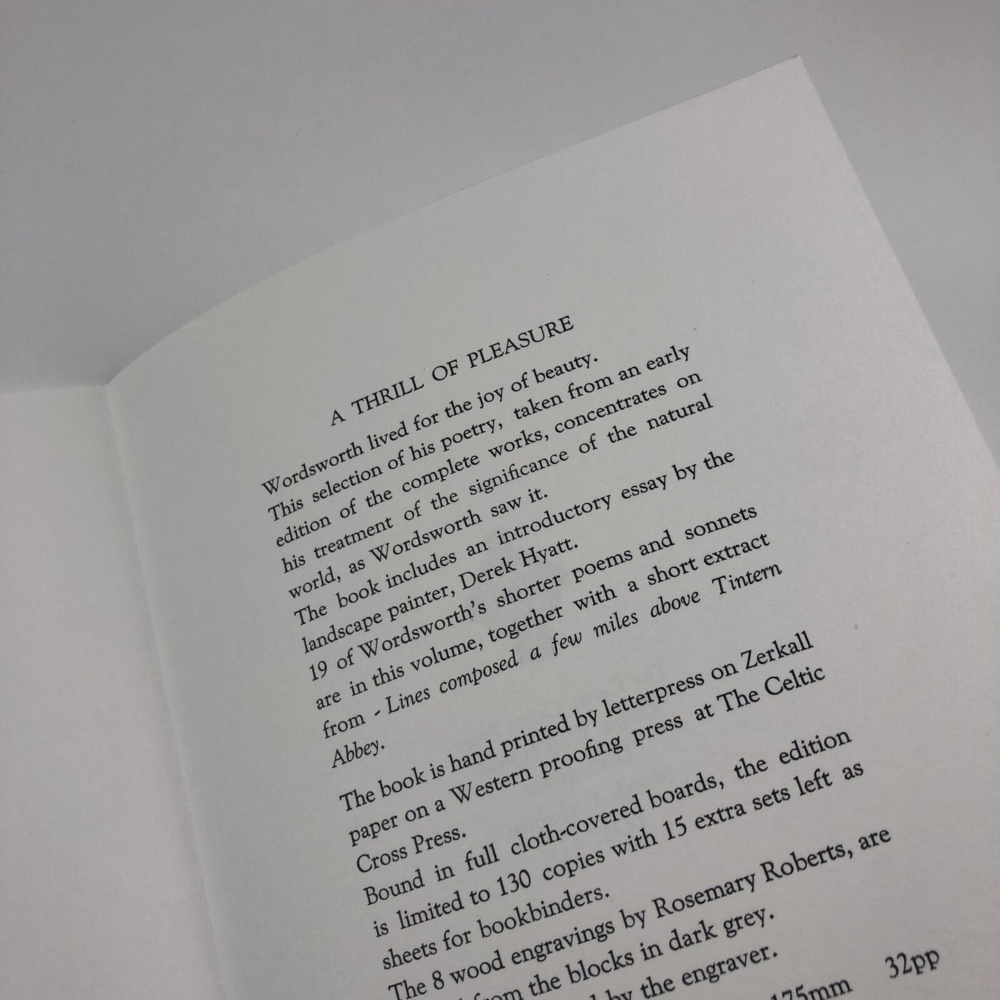 Prospectus – A Thrill of Pleasure | William Wordsworth | Rosemary Roberts | Celtic Cross
