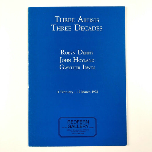 Folding card for Three Artists Three Decades: Robyn Denny, John Holland, Gwyther Irwin | Redfern Gallery, 1992