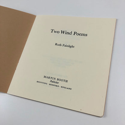 Two Wind Poems by Ruth Fainlight | Martin Booth publisher, 1980
