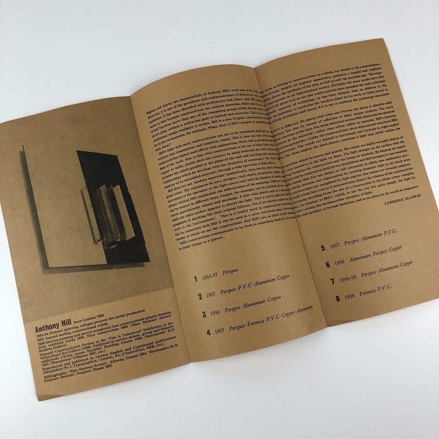 Anthony Hill recent constructions | Institute for Contemporary Arts Library, London, 1958 | Short essay by Lawrence Alloway