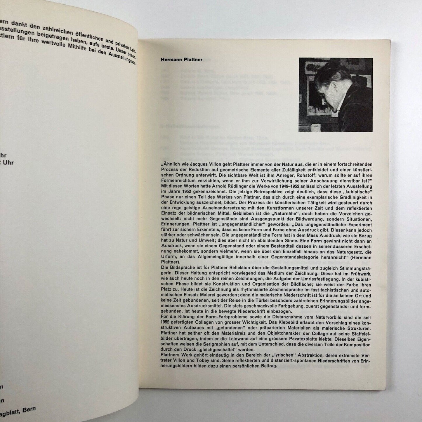 Hermann Plattner Malerei. Werner Witschi Plastik Kunsthalle Bern, 1967