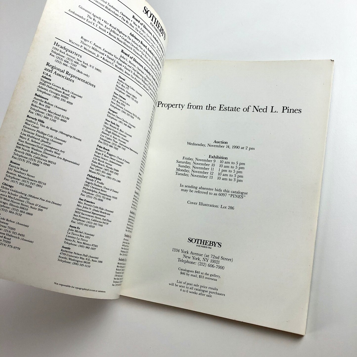 Sotheby's sale catalogue – The Estate of Ned L. Pines | New York, November 1990