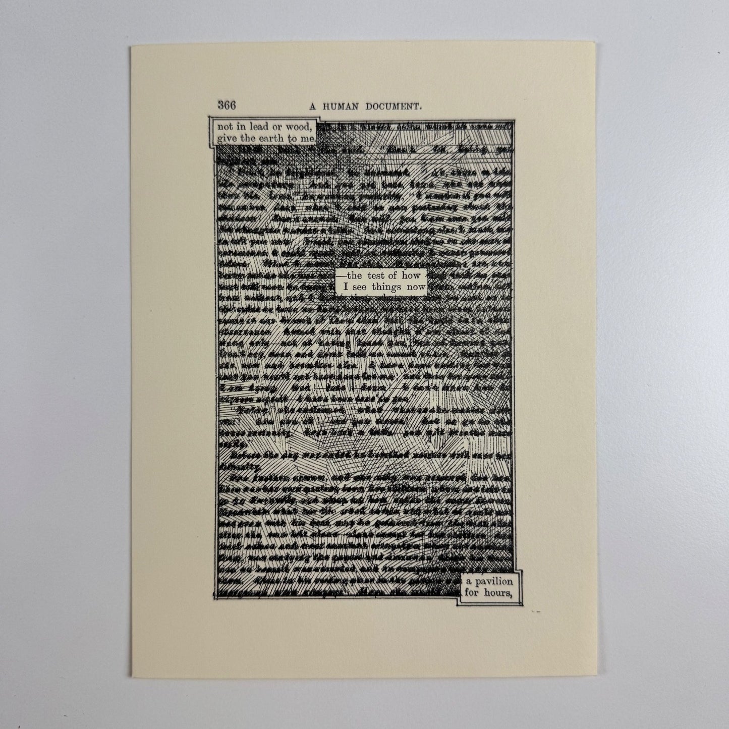 A Humument page 366 'not in lead or wood,' by Tom Phillips | The Tetrad Press, 1970