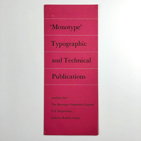 'Monotype' Corporation | Typographic and Technical Publications order form leaflet