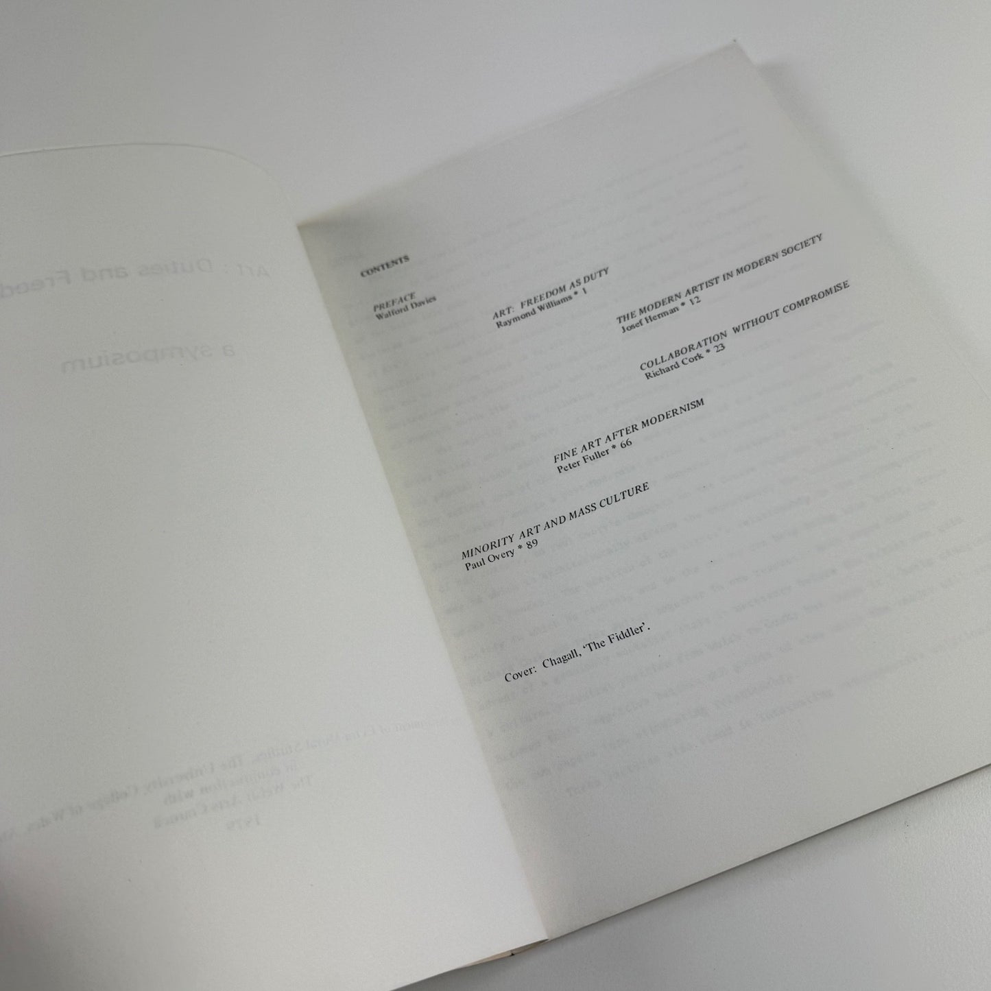 Art Duties and Freedoms. A symposium Welsh Arts Council 1979