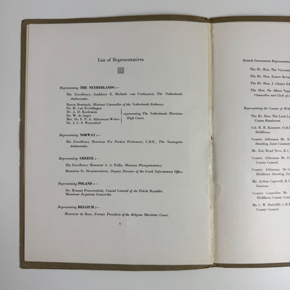 Commemorative booklet to accompany the Unveiling by the Lord Chancellor of panels commemorating the holding of Foreign Maritime Courts at the Guildhall during the World War, 1939-1945 at the Middlesex Guildhall, Westminster on 2 June 1947