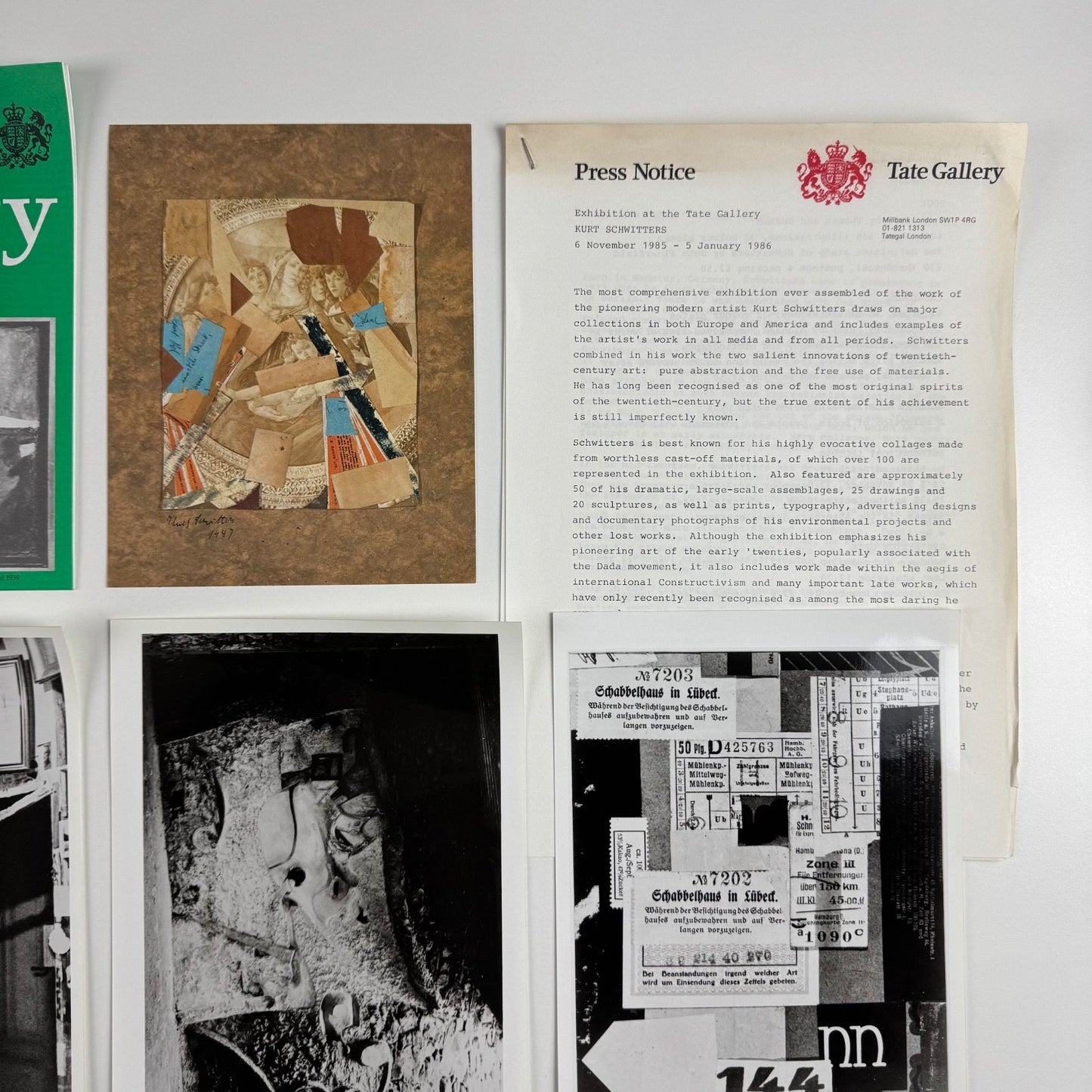 Ephemera relating to Kurt Schwitters Tate Gallery exhibition 1985/6