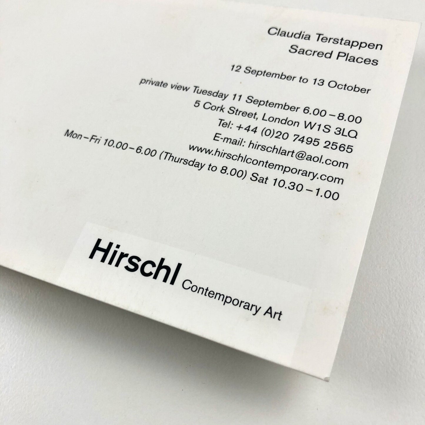 Claudia Terstappen: Sacred Places Hirschl Contemporary Art exhibition card 2001