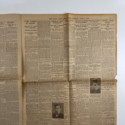 The Daily News newspaper ‘Zeppelin raid over outer London’ No 21599 1 June 1915. Final War Edition